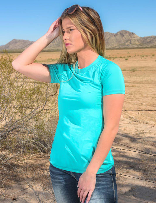 Cowgirl Tuff Ladies Breathe Instant Cooling UPF S/S Raglan Baseball Tee - Turquoise