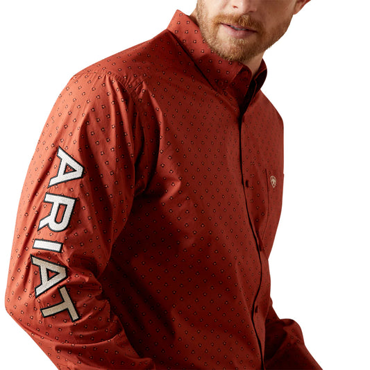 Ariat Mens Team Porter L/S Shirt - 10065813 - Brick Red/Beige
