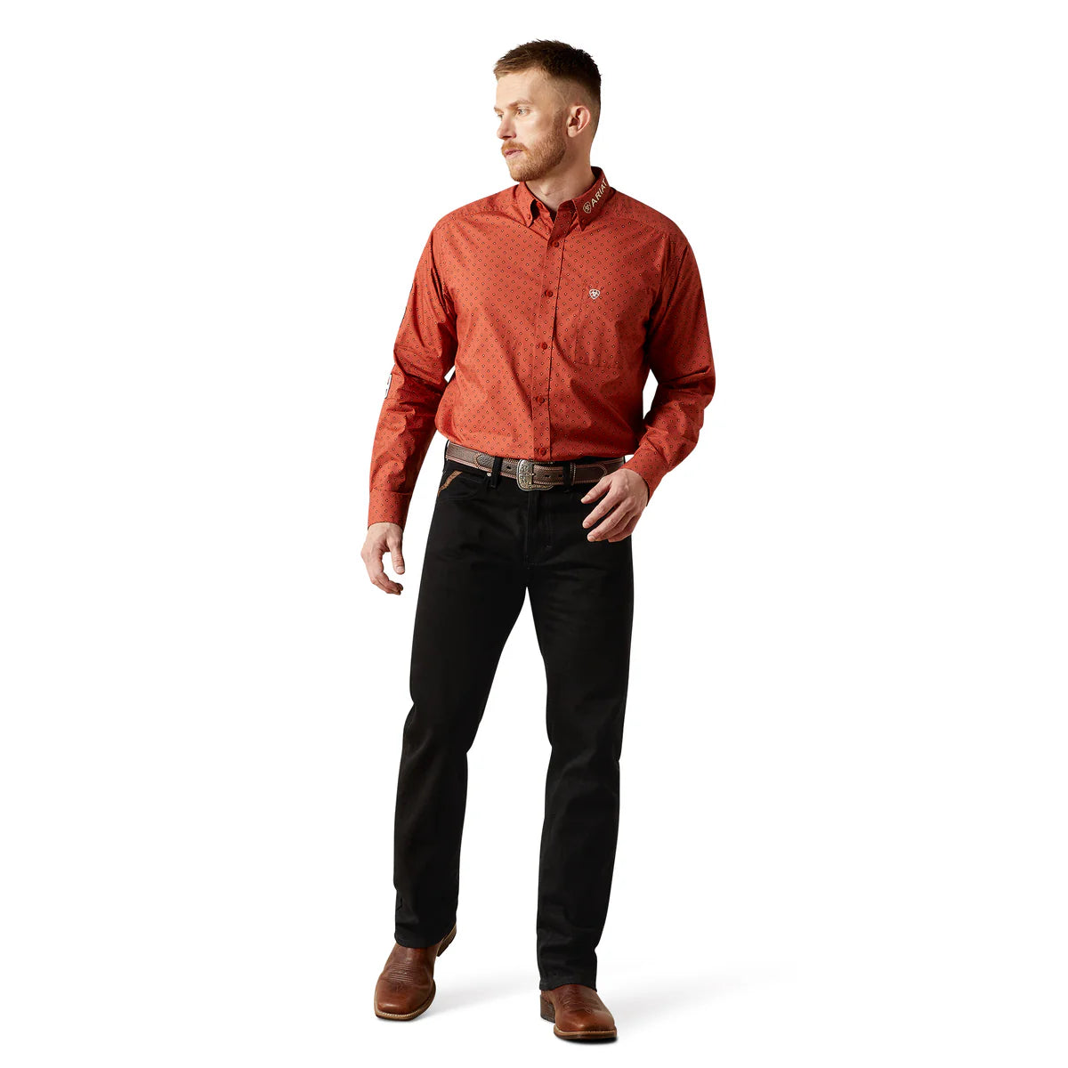 Ariat Mens Team Porter L/S Shirt - 10065813 - Brick Red/Beige
