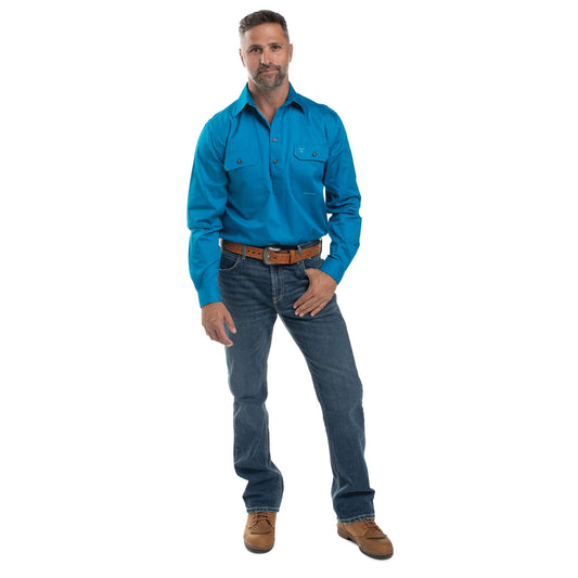 Just Country Mens 1/2 Button L/S Shirt - Blue Jewel - 10101BJL
