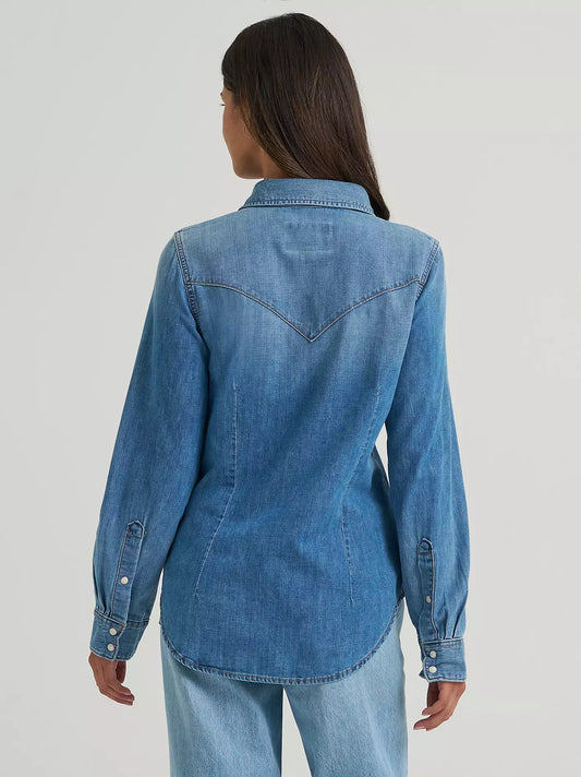 Wrangler Ladies Western Denim L/S Shirt - 112373748