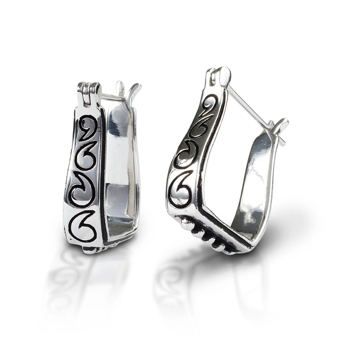Kelly Herd Earrings Engraved Stirrup - Sterling Silver
