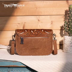 Trinity Ranch Floral Aztec Tooled Crossbody Bag - Brown - TR190-8367BR