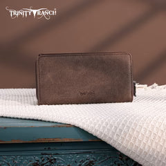 Trinity Ranch Floral Aztec Tooled Wallet - Coffee