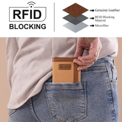 Montana West Genuine Leather Tooled Tri-Fold RFID Wallet - Tan