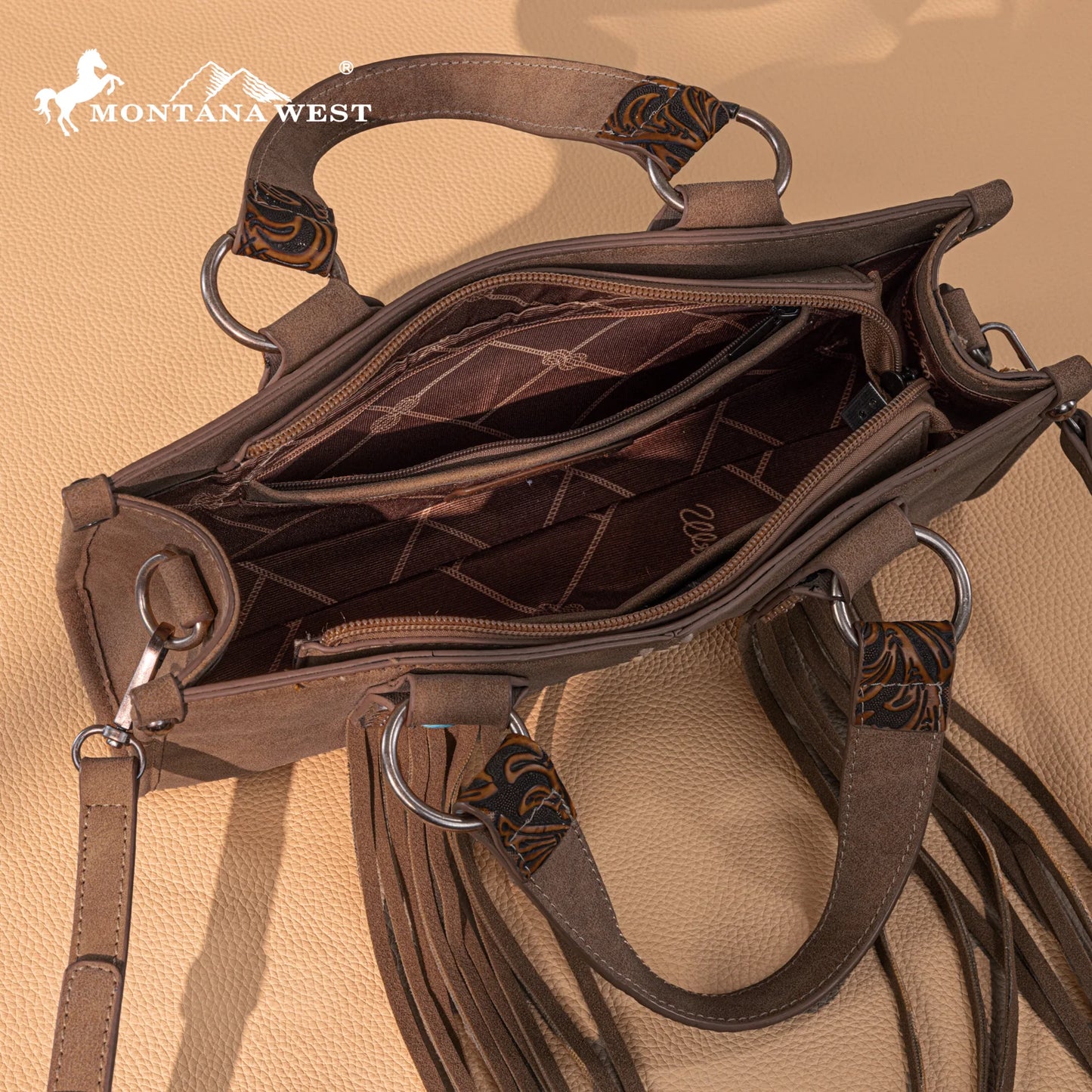 Montana West Western Fringe Concho Mini Crossbody Bag - Brown