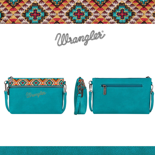 Montana West Wrangler Aztec Embroidered Collection Crossbody Bag - Turquoise - WG51-181