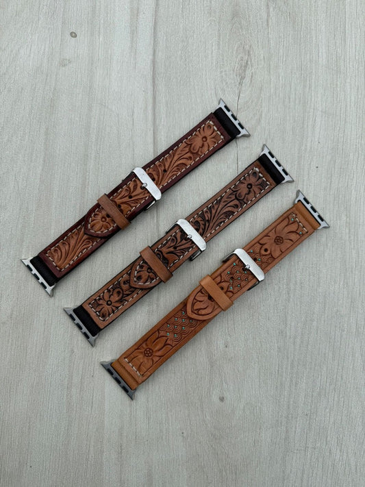 The Design Edge Tooling Leather Apple Watch Strap - Brown Leather - WS100 - Watch Size 38/40/41mm