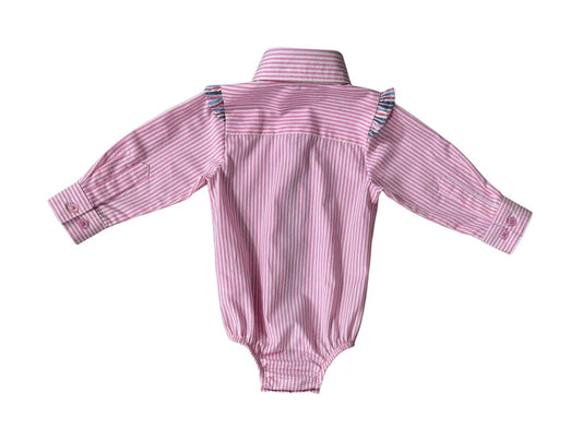 Little Windmill Lara Multi Stripe Pink Ruffle L/S Romper