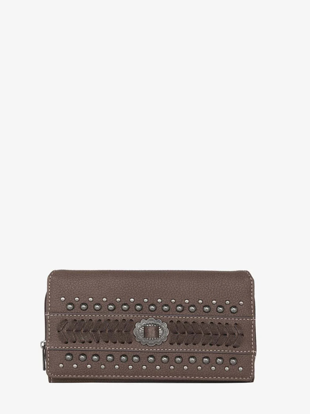 Montana West Concho Studs Whipstitch Wallet - Coffee - MW1152W010CF