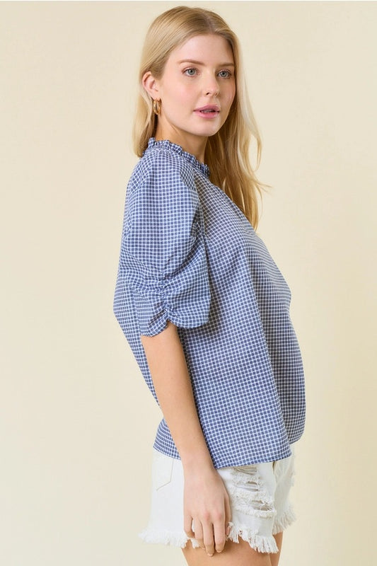 Doe and Rae Ruffle Smocked Neck Top