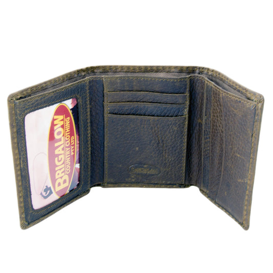 Brigalow Mens Distressed Leather Tri Fold Wallet - Bull Rider