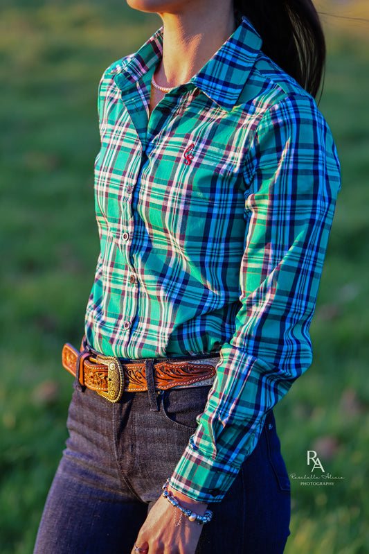 Lime & Soda Ivy L/S Shirt - Green and Navy Plaid