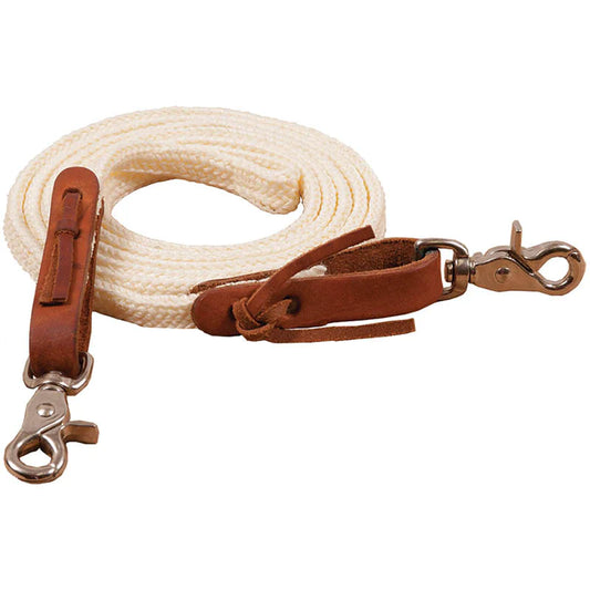 Ezy Ride Roping Rein - Flat braided poly with leather water straps 1/2in x 7ft natural colour - REMU8132