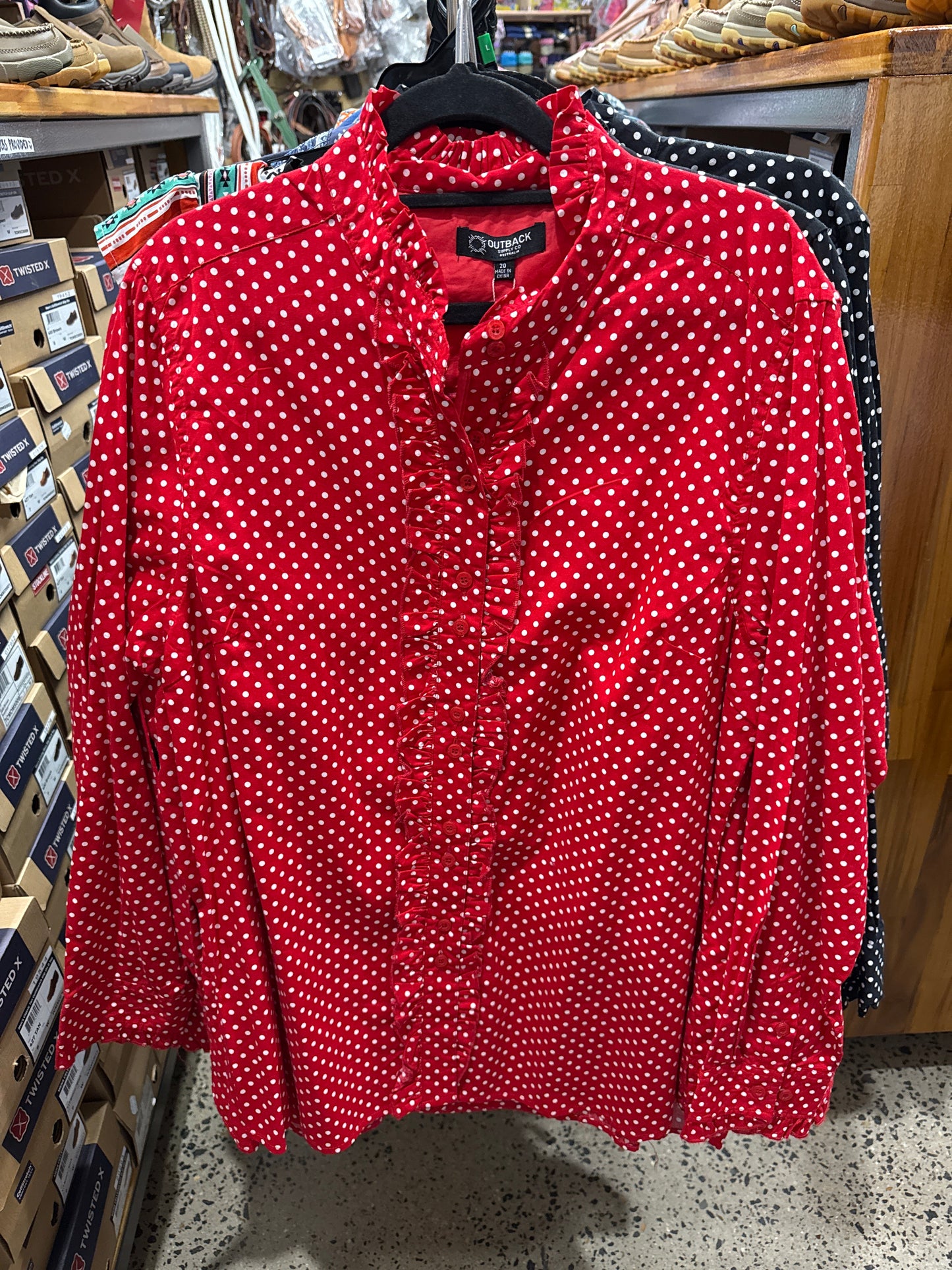 Outback Ladies Ruffle Shirt - Red - ON SALE