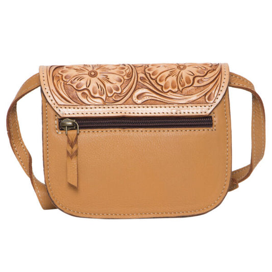 The Design Edge Ladies Haiti Leather Cowhide Small Bag - Tan & White - AB17