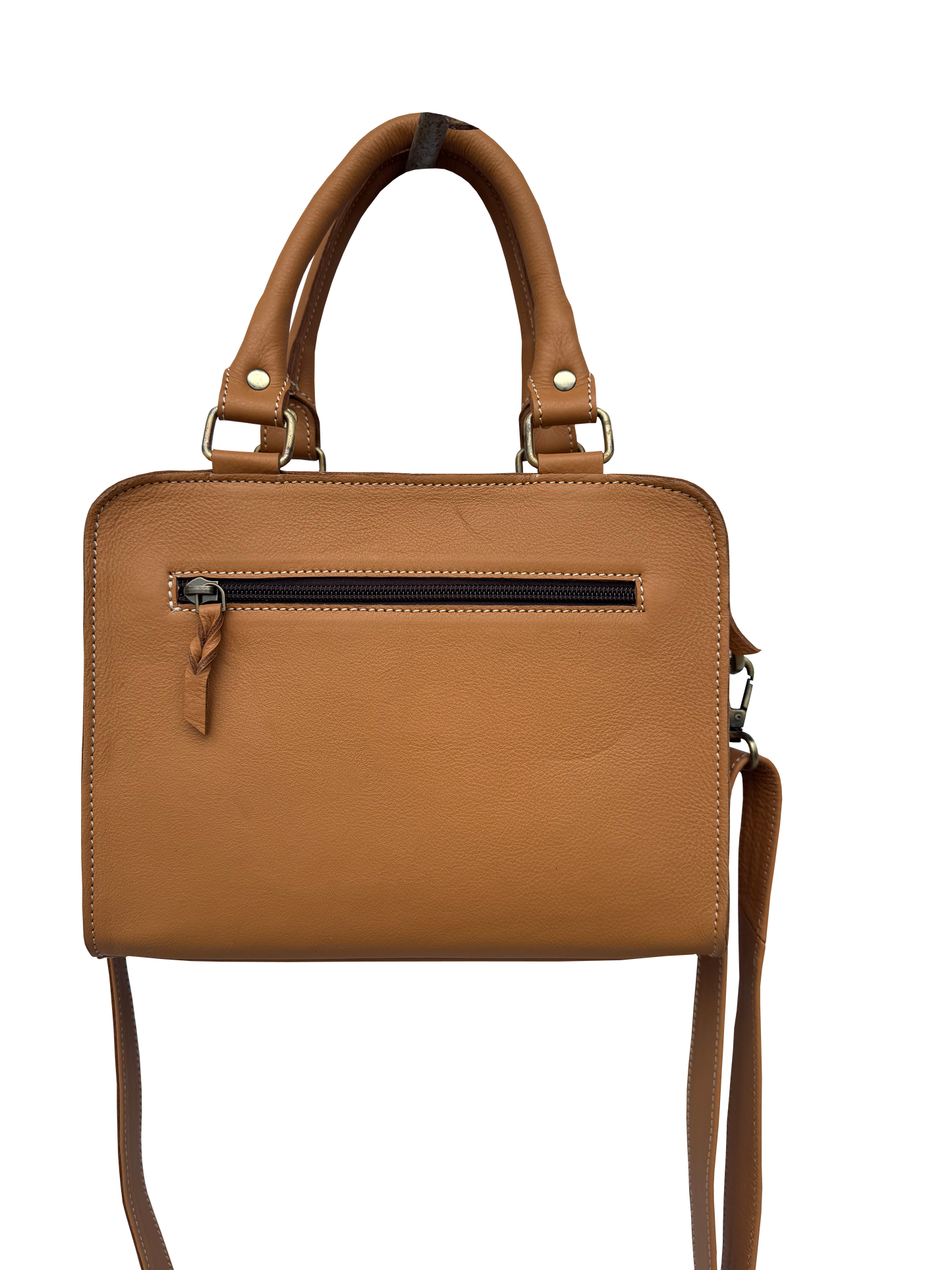 The Design Edge Cowhide Leather Boot Stitch Bag - Tan - AB87