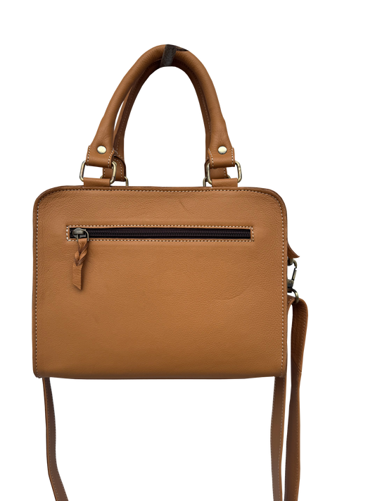 The Design Edge Cowhide Leather Boot Stitch Bag - Tan - AB87