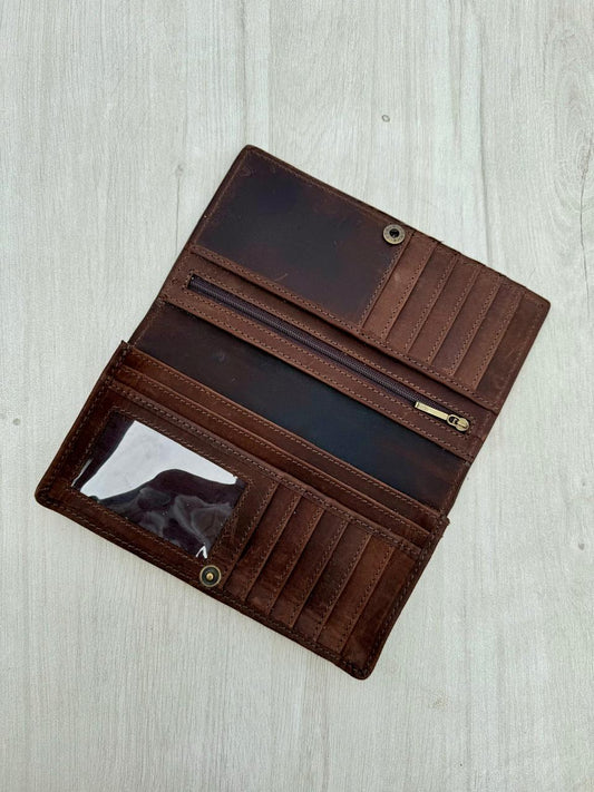 The Design Edge Cowhide Tooling Leather Slim Wallet - Dark Brown Leather - AW31