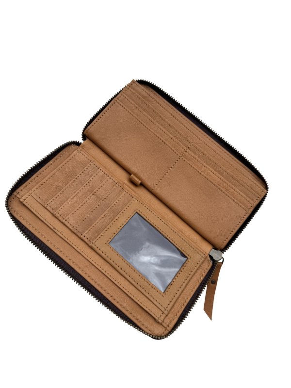 The Design Edge Sunflower Leather Zippered Tan Wallet - AW34