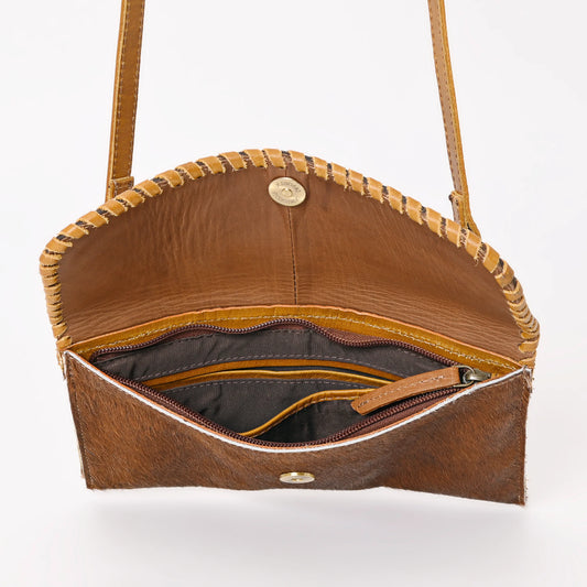 Montana West Ladies 100% Genuine Hair-On Cowhide Leather Crossbody Bag - Tan - A&A-842A-503