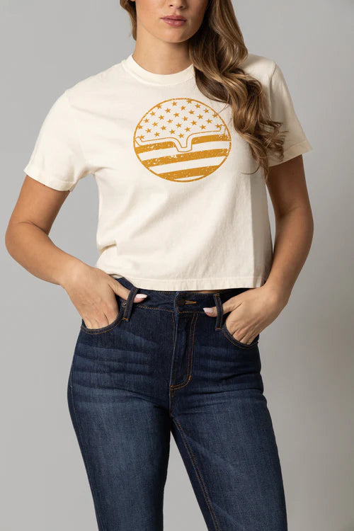Kimes Ranch Ladies American Bullseye Crop Tee - WSH0000011 Ivory