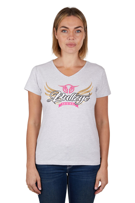 Bullzye Ladies Wings S/S Tee - White/Marle - B3S2502325