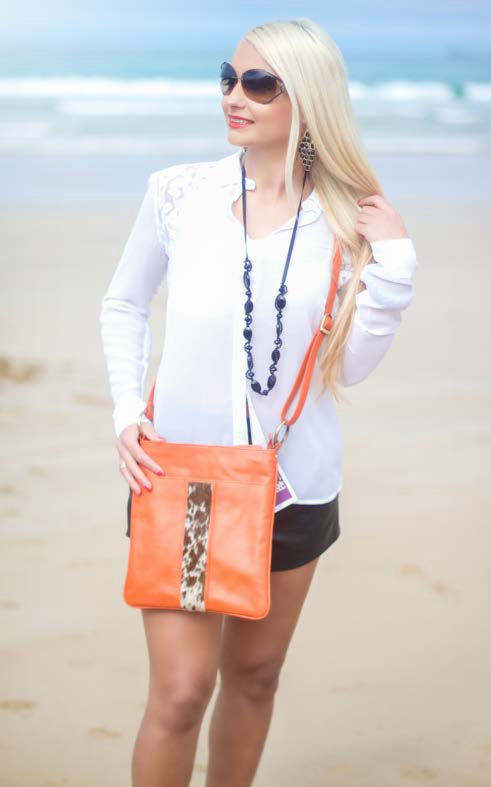 The Design Edge Ibiza Cowhide Leather Sling Bag - Jersey Hairon and Tan Leather - (B69993Rev)