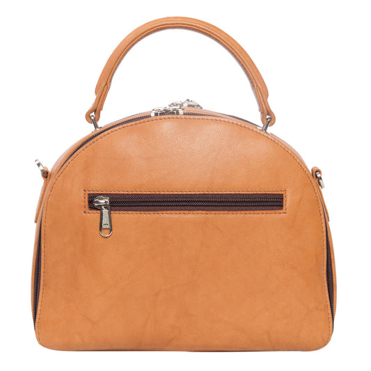 The Design Edge Vietnam Structured Cowhide Bag - Tan & White - B71054