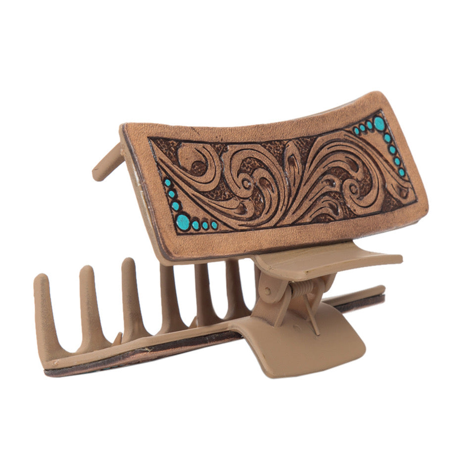 The Design Edge Tooling Leather Hair Clip - Dark Brown Leather