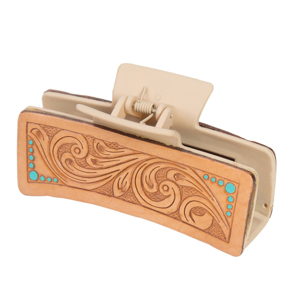 The Design Edge Tooling Leather Hair Clip - Tan Leather