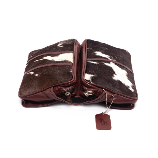 The Design Edge Cowhide Toiletries Bag - Brown and White - Canada - T69843