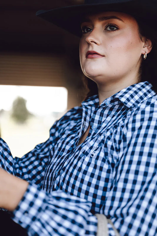 Lime & Soda Georgie Blouse - NavyGingham