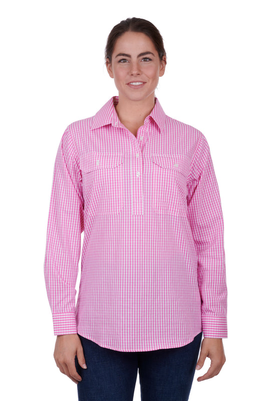 Hard Slog Ladies Luvenia Half Placket L/S Shirt - Pink - H3S2101154