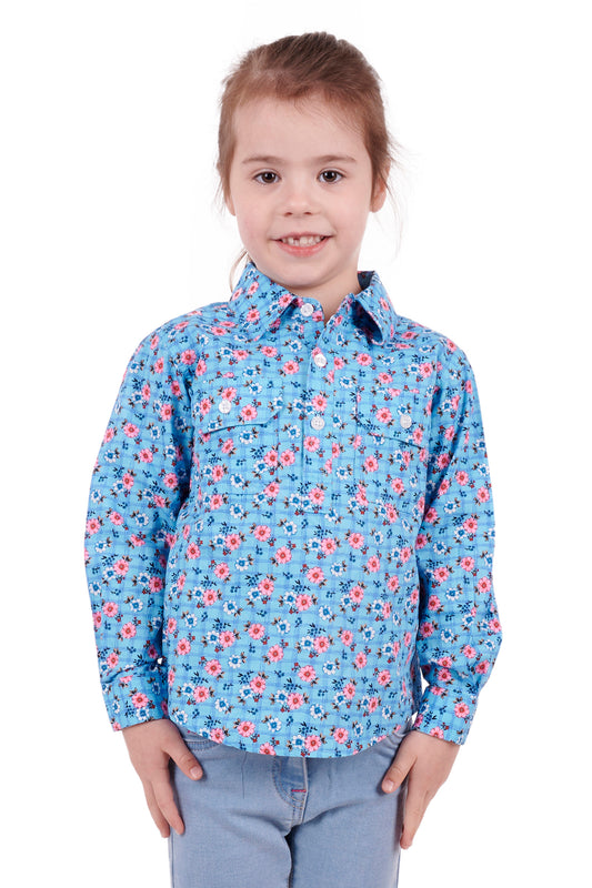 Hard Slog Kids Becki Half Placket L/S Shirt - Blue - H3S7101152