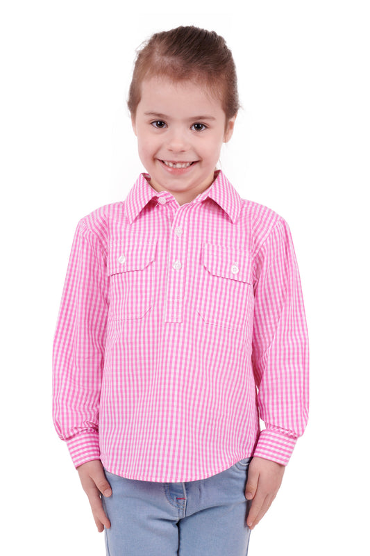 Hard Slog Kids Luvenia Half Placket L/S Shirt - Pink - H3S7101154