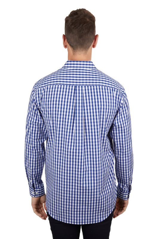 Hard Slog Mens Denny Half Placket L/S Shirt - Blue/White
