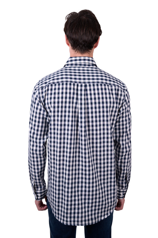 Hard Slog Mens Dell Half Placket L/S Shirt - Navy/White