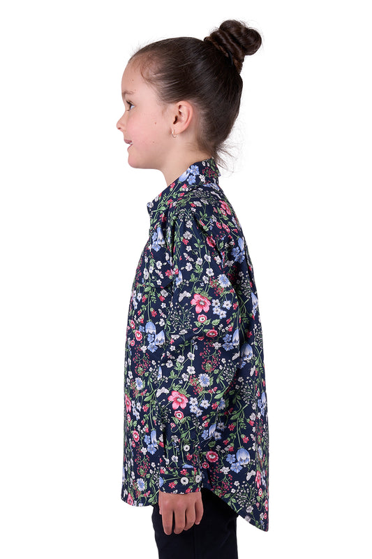 Hard Slog Kids Raya Half Placket Long Sleeve Shirt - Navy