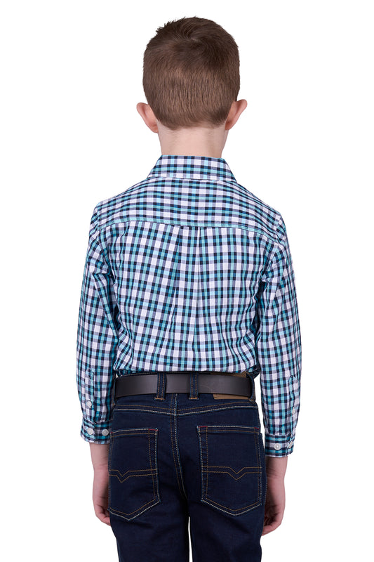 Hard Slog Kids Rui Half Placket L/S Shirt - Teal/Navy