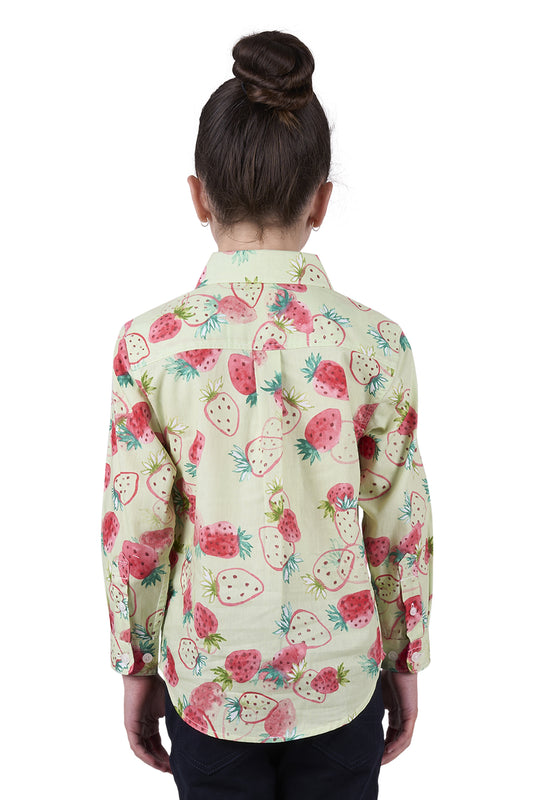 Hard Slog Kids Kimmy Half Placket Long Sleeve Shirt - Green Floral