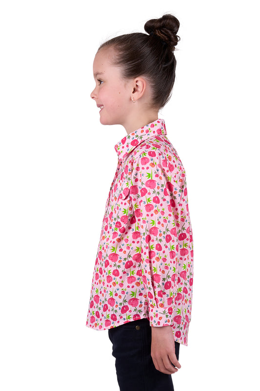 Hard Slog Kids Sisu Half Placket Long Sleeve Shirt - Pink