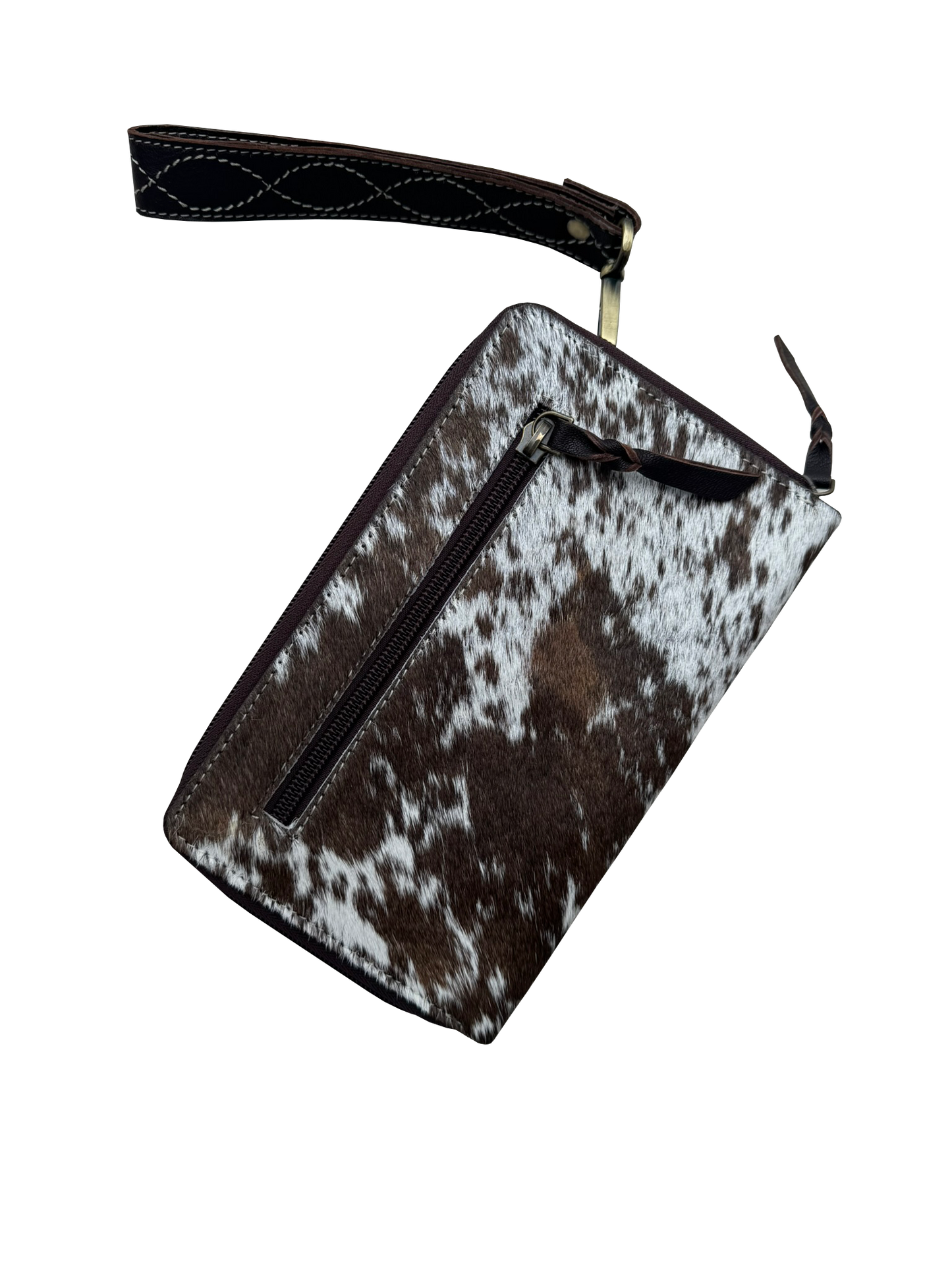The Design Edge Cowhide Boot Stitch Clutch Wallet- Tan and White