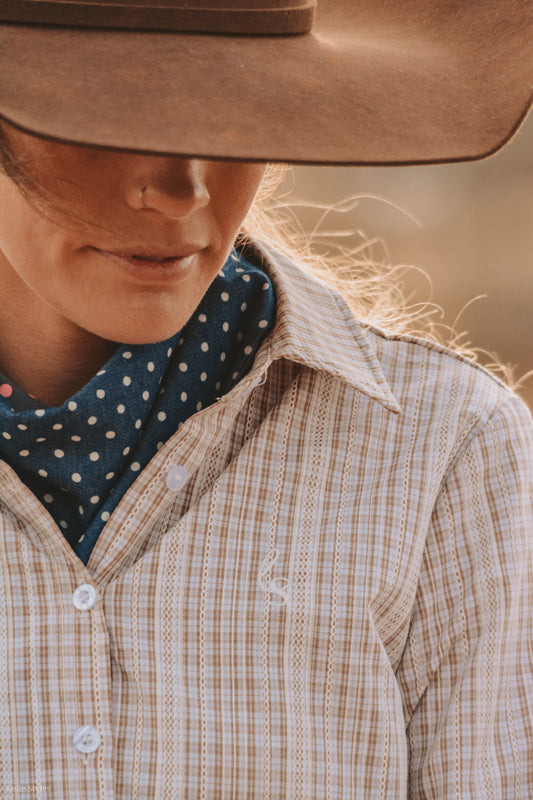 Lime & Soda Ivy L/S Shirt - Light Brown & White Check
