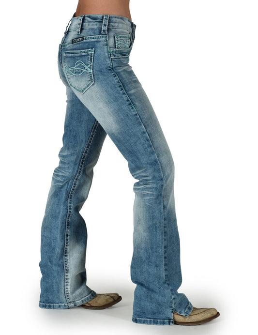 Cowgirl Tuff Don't Fence Me In Turquoise Mid Rise Jean - DFMI Turquoise