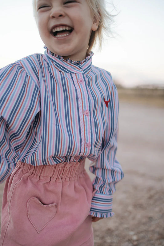Little Windmill Lauren Multi Stripe Pink Ruffle L/S Shirt