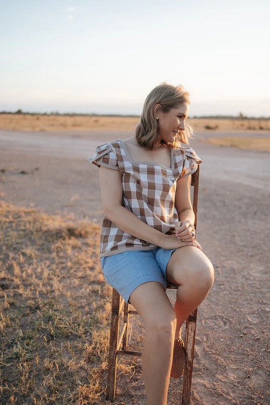 WC Ladies Gabbie Dusty Gingham Blouse