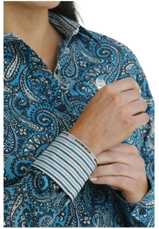 Cinch Ladies Paisley Button Down Western L/S Shirt - Blue - MSW9165045