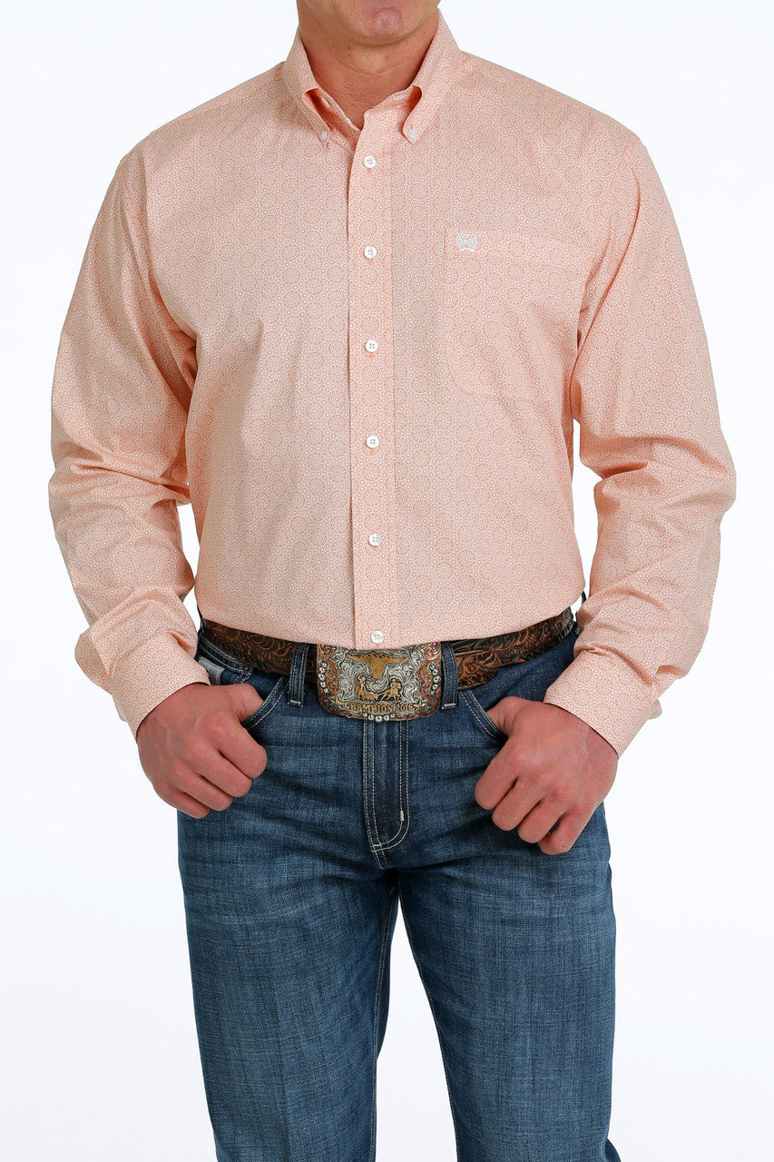 Cinch Mens Orange Print L/S Shirt - MTW1105521