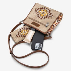 Montana West Aztec Jean Denim Crossbody Bag - Tan